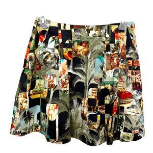 Vintage Y2k Womens Simon Chang Retro Graphic Pleated Skirt Size 6 POCKETS